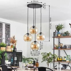 Koyoto Suspension, Boule lumineuse Ambre, 4 lumières