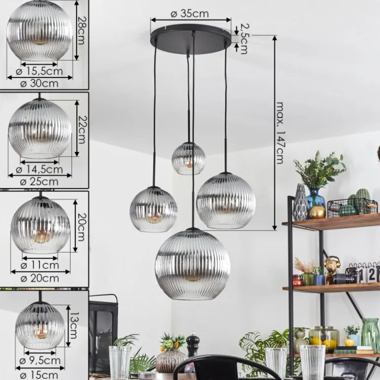Koyoto Suspension, Boule lumineuse, Suspension Clair, Fumé, 4 lumières
