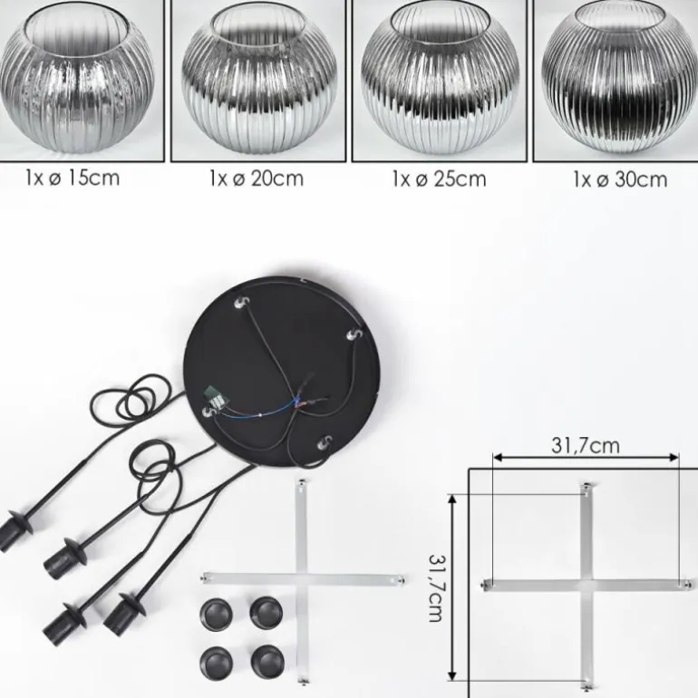 Koyoto Suspension, Boule lumineuse, Suspension Clair, Fumé, 4 lumières