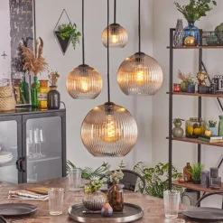 Koyoto Suspension, Boule lumineuse, Suspension Ambre, Clair, 4 lumières