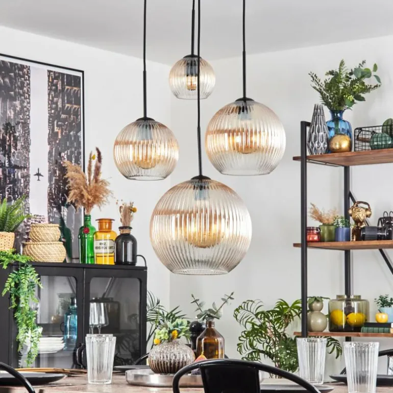 Koyoto Suspension, Boule lumineuse, Suspension Ambre, Clair, 4 lumières