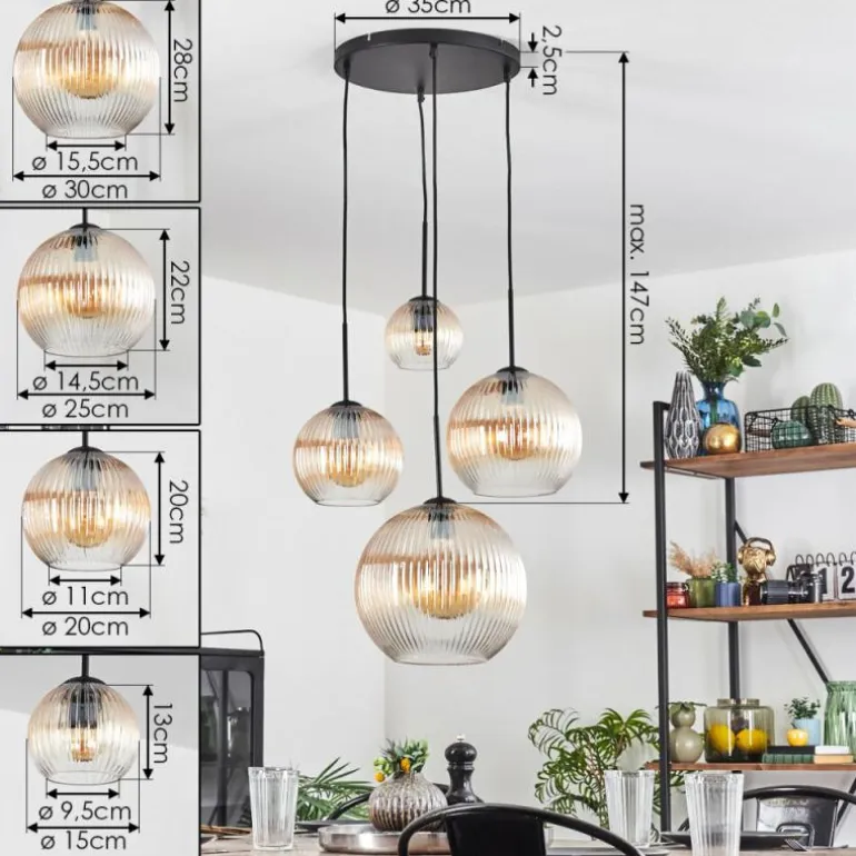 Koyoto Suspension, Boule lumineuse, Suspension Ambre, Clair, 4 lumières
