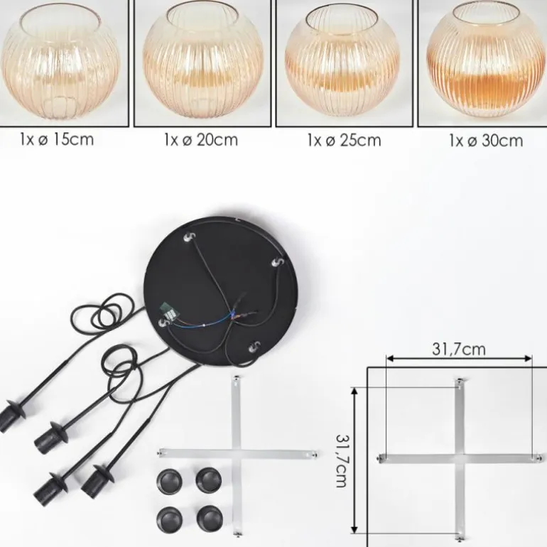 Koyoto Suspension, Boule lumineuse, Suspension Ambre, Clair, 4 lumières