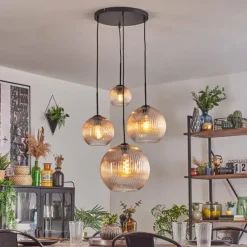 Koyoto Suspension, Boule lumineuse, Suspension Ambre, Clair, 4 lumières