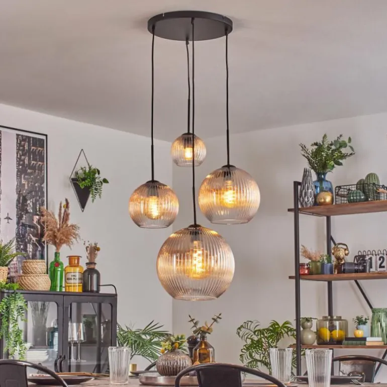 Koyoto Suspension, Boule lumineuse, Suspension Ambre, Clair, 4 lumières