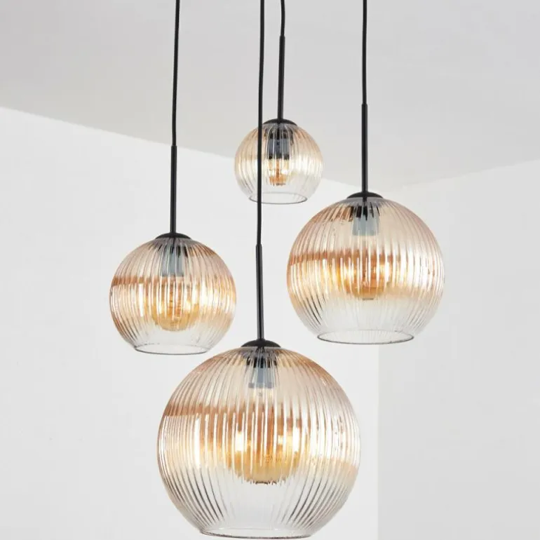 Koyoto Suspension, Boule lumineuse, Suspension Ambre, Clair, 4 lumières