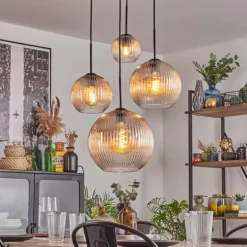 Koyoto Suspension, Boule lumineuse, Suspension Ambre, Clair, 4 lumières