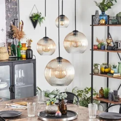 Koyoto Suspension, Boule lumineuse, Suspension Ambre, Clair, 4 lumières