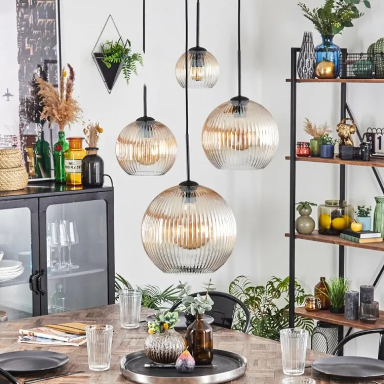 Koyoto Suspension, Boule lumineuse, Suspension Ambre, Clair, 4 lumières