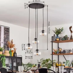 Koyoto Suspension, Boule lumineuse, Suspension 35 cm Clair, 4 lumières