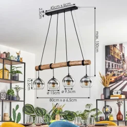 Koyoto Suspension, Boule lumineuse, Suspension Écru, Noir, 4 lumières