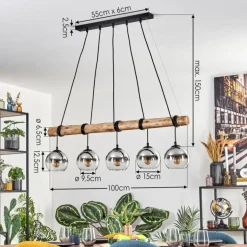 Koyoto Suspension, Boule lumineuse, Suspension Écru, Noir, 5 lumières