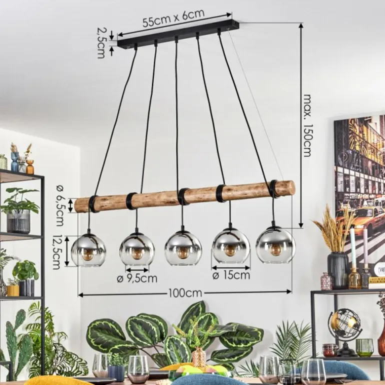 Koyoto Suspension, Boule lumineuse, Suspension Écru, Noir, 5 lumières