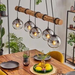 Koyoto Suspension, Boule lumineuse, Suspension Écru, Noir, 5 lumières