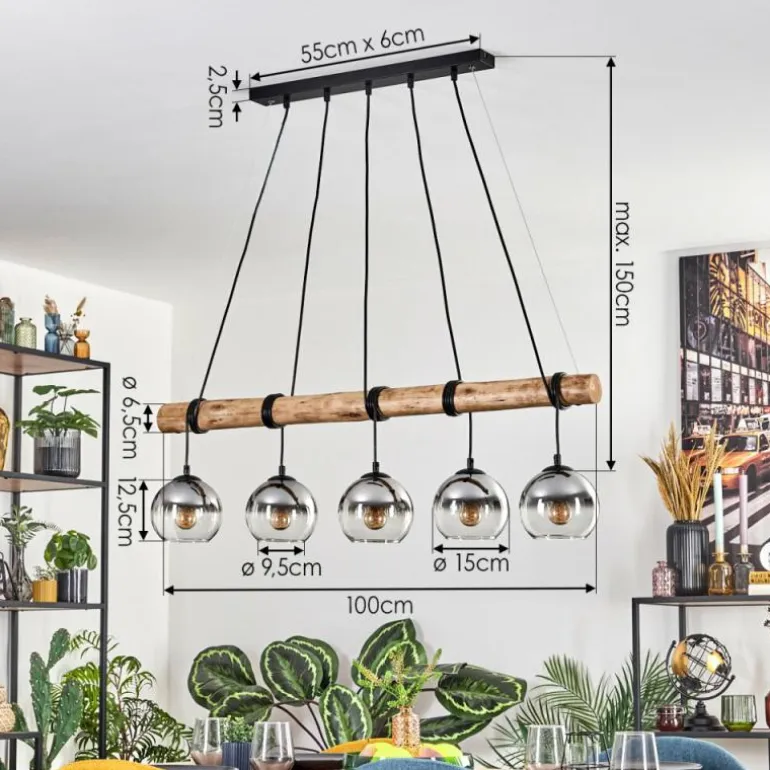 Koyoto Suspension, Boule lumineuse, Suspension Écru, Noir, 5 lumières