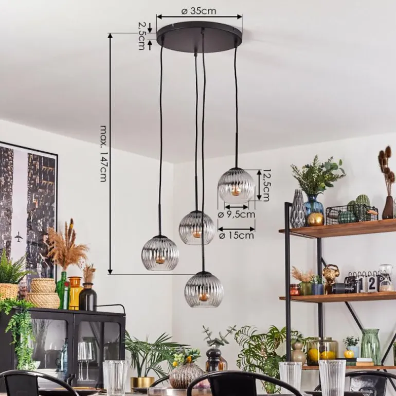 Koyoto Suspension, Boule lumineuse, Suspension Clair, Fumé, 4 lumières