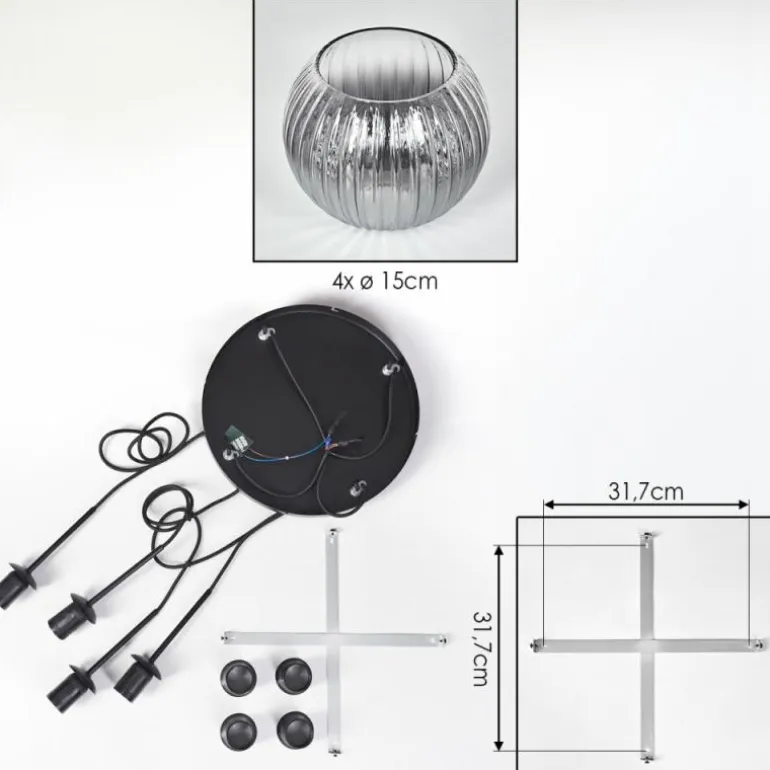 Koyoto Suspension, Boule lumineuse, Suspension Clair, Fumé, 4 lumières
