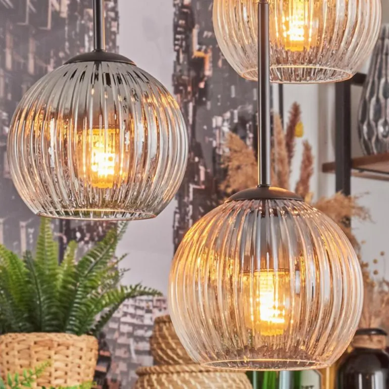 Koyoto Suspension, Boule lumineuse, Suspension Ambre, Clair, Fumé, 4 lumières