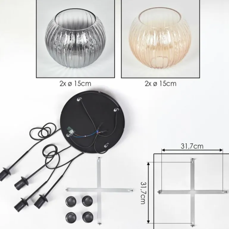 Koyoto Suspension, Boule lumineuse, Suspension Ambre, Clair, Fumé, 4 lumières