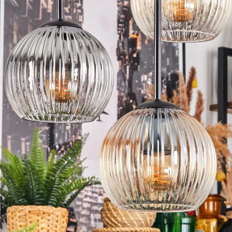 Koyoto Suspension, Boule lumineuse, Suspension Ambre, Clair, Fumé, 4 lumières