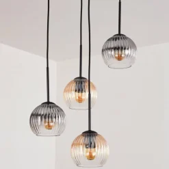 Koyoto Suspension, Boule lumineuse, Suspension Ambre, Clair, Fumé, 4 lumières