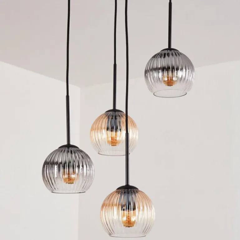 Koyoto Suspension, Boule lumineuse, Suspension Ambre, Clair, Fumé, 4 lumières
