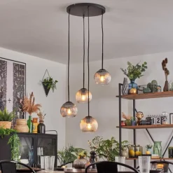 Koyoto Suspension, Boule lumineuse, Suspension Ambre, Clair, Fumé, 4 lumières
