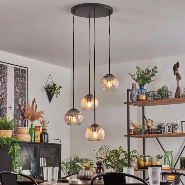 Koyoto Suspension, Boule lumineuse, Suspension Ambre, Clair, Fumé, 4 lumières