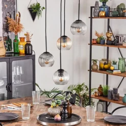 Koyoto Suspension, Boule lumineuse, Suspension Ambre, Clair, Fumé, 4 lumières