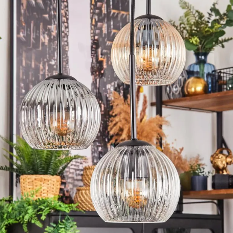 Koyoto Suspension, Boule lumineuse, Suspension Ambre, Clair, Fumé, 4 lumières