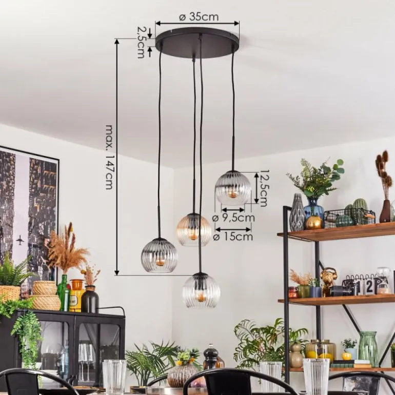 Koyoto Suspension, Boule lumineuse, Suspension Ambre, Clair, Fumé, 4 lumières