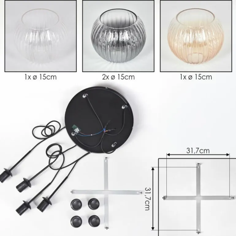 Koyoto Suspension, Boule lumineuse, Suspension Ambre, Clair, Fumé, 4 lumières