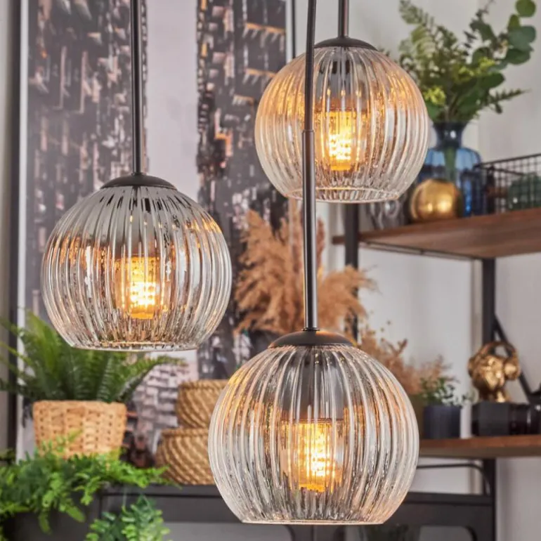 Koyoto Suspension, Boule lumineuse, Suspension Ambre, Clair, Fumé, 4 lumières