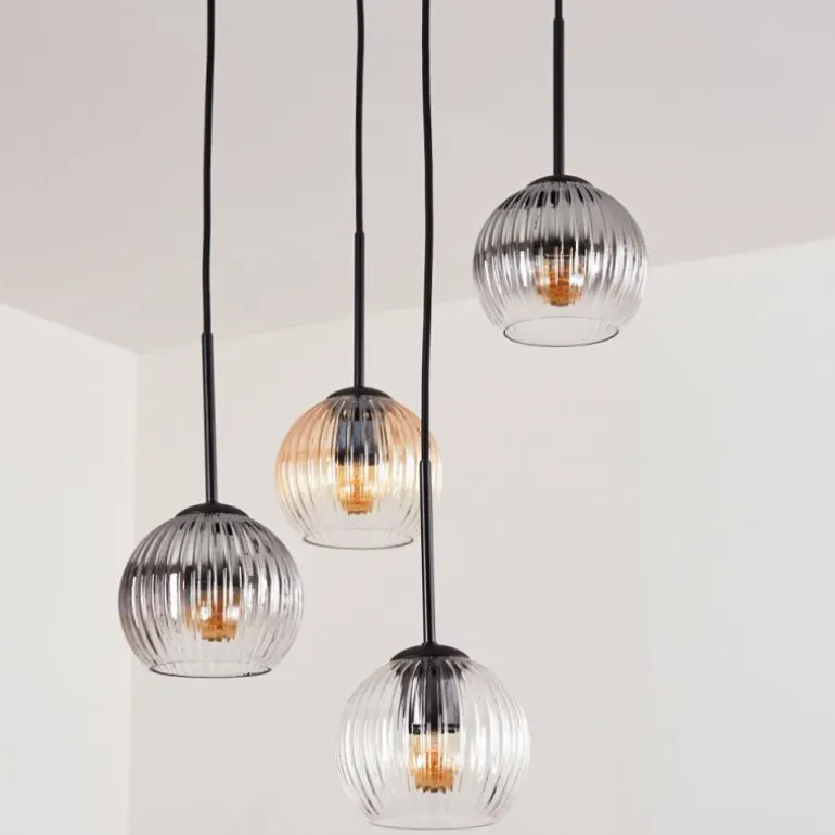 Koyoto Suspension, Boule lumineuse, Suspension Ambre, Clair, Fumé, 4 lumières