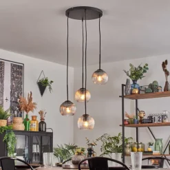 Koyoto Suspension, Boule lumineuse, Suspension Ambre, Clair, Fumé, 4 lumières