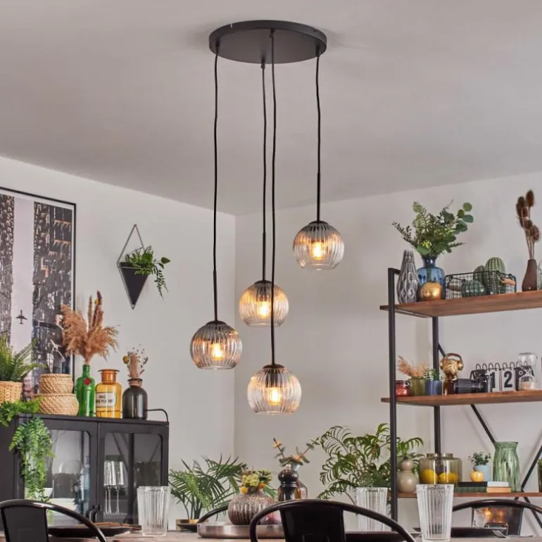 Koyoto Suspension, Boule lumineuse, Suspension Ambre, Clair, Fumé, 4 lumières