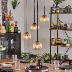 Koyoto Suspension, Boule lumineuse, Suspension Ambre, Clair, 4 lumières