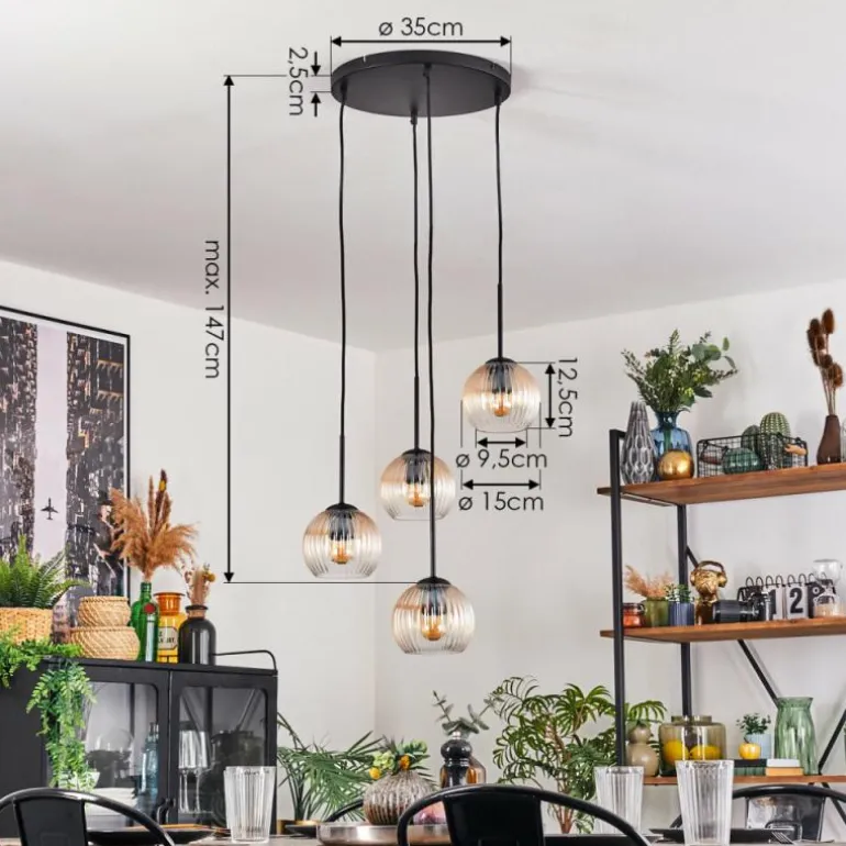 Koyoto Suspension, Boule lumineuse, Suspension Ambre, Clair, 4 lumières