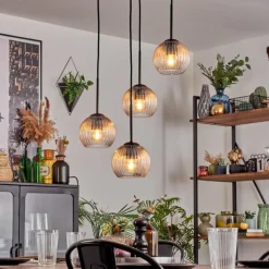 Koyoto Suspension, Boule lumineuse, Suspension Ambre, Clair, 4 lumières