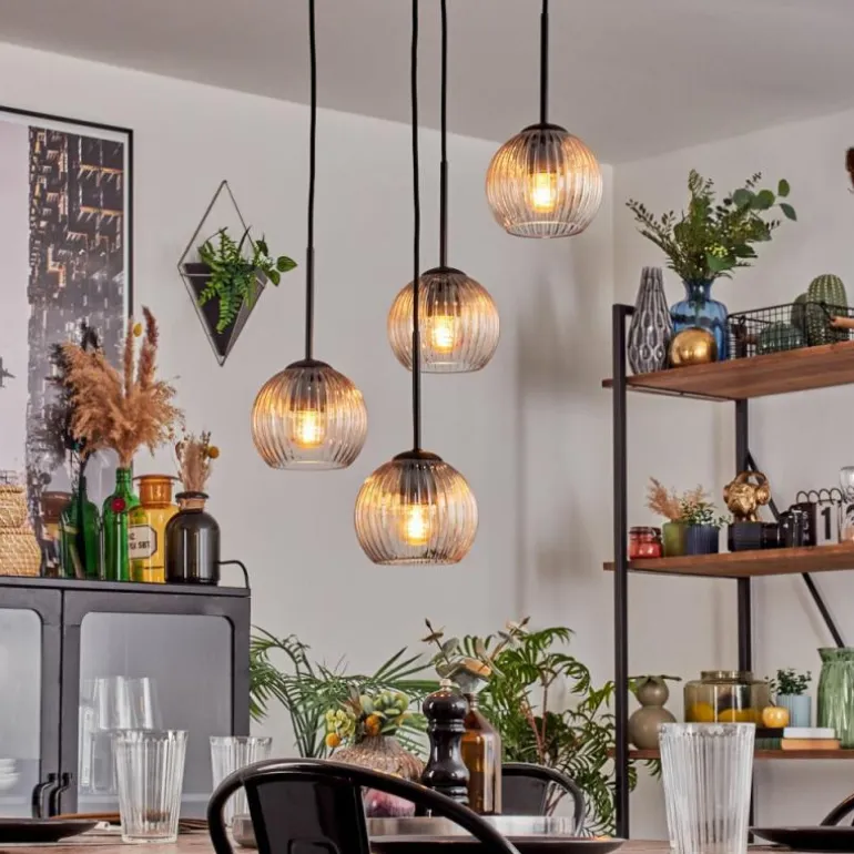 Koyoto Suspension, Boule lumineuse, Suspension Ambre, Clair, 4 lumières