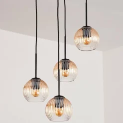 Koyoto Suspension, Boule lumineuse, Suspension Ambre, Clair, 4 lumières