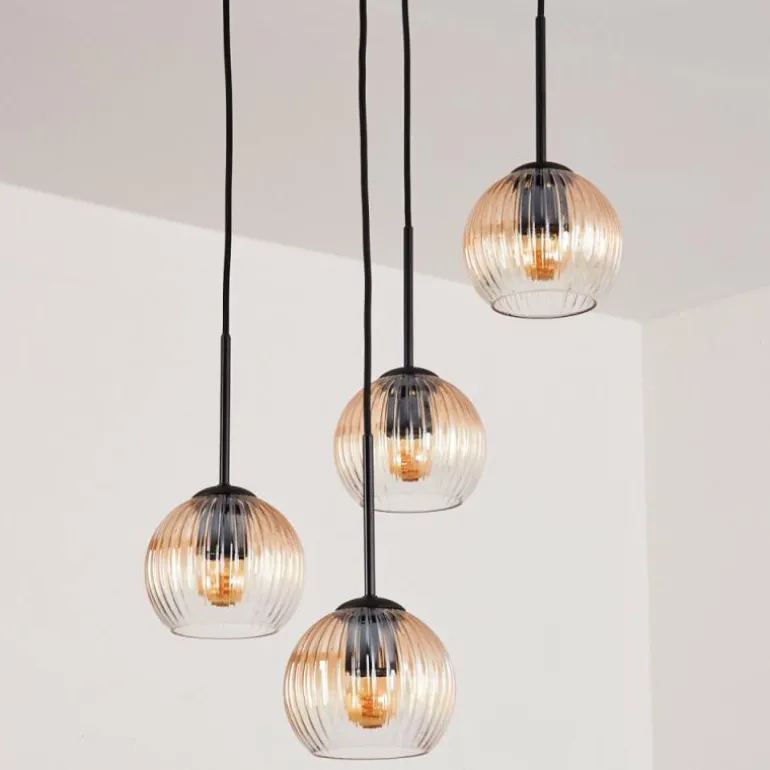 Koyoto Suspension, Boule lumineuse, Suspension Ambre, Clair, 4 lumières