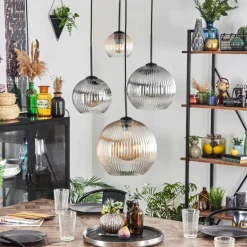 Koyoto Suspension, Boule lumineuse, Suspension Ambre, Clair, Fumé, 4 lumières