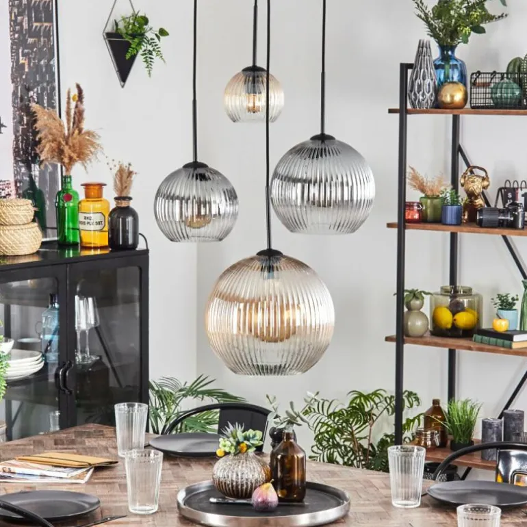 Koyoto Suspension, Boule lumineuse, Suspension Ambre, Clair, Fumé, 4 lumières