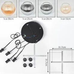 Koyoto Suspension, Boule lumineuse, Suspension Ambre, Clair, Fumé, 4 lumières