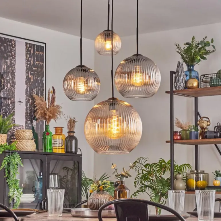 Koyoto Suspension, Boule lumineuse, Suspension Ambre, Clair, Fumé, 4 lumières