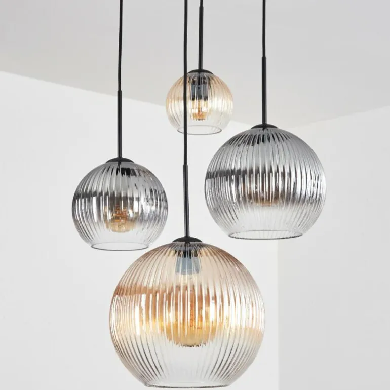 Koyoto Suspension, Boule lumineuse, Suspension Ambre, Clair, Fumé, 4 lumières