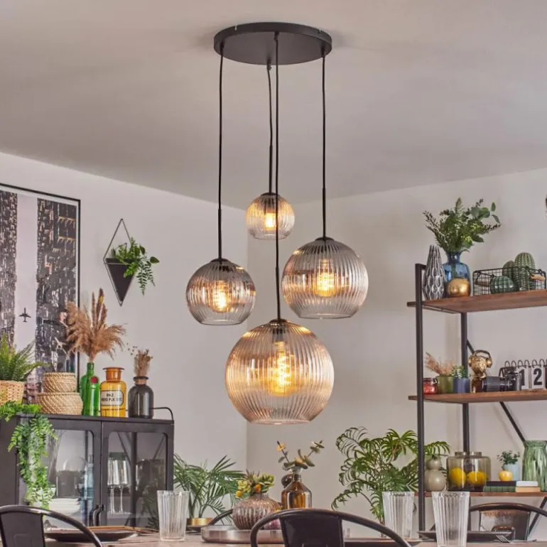 Koyoto Suspension, Boule lumineuse, Suspension Ambre, Clair, Fumé, 4 lumières