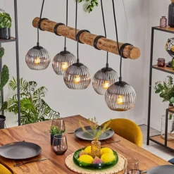 Koyoto Suspension, Boule lumineuse, Suspension Écru, Noir, 5 lumières
