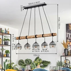 Koyoto Suspension, Boule lumineuse, Suspension Écru, Noir, 5 lumières